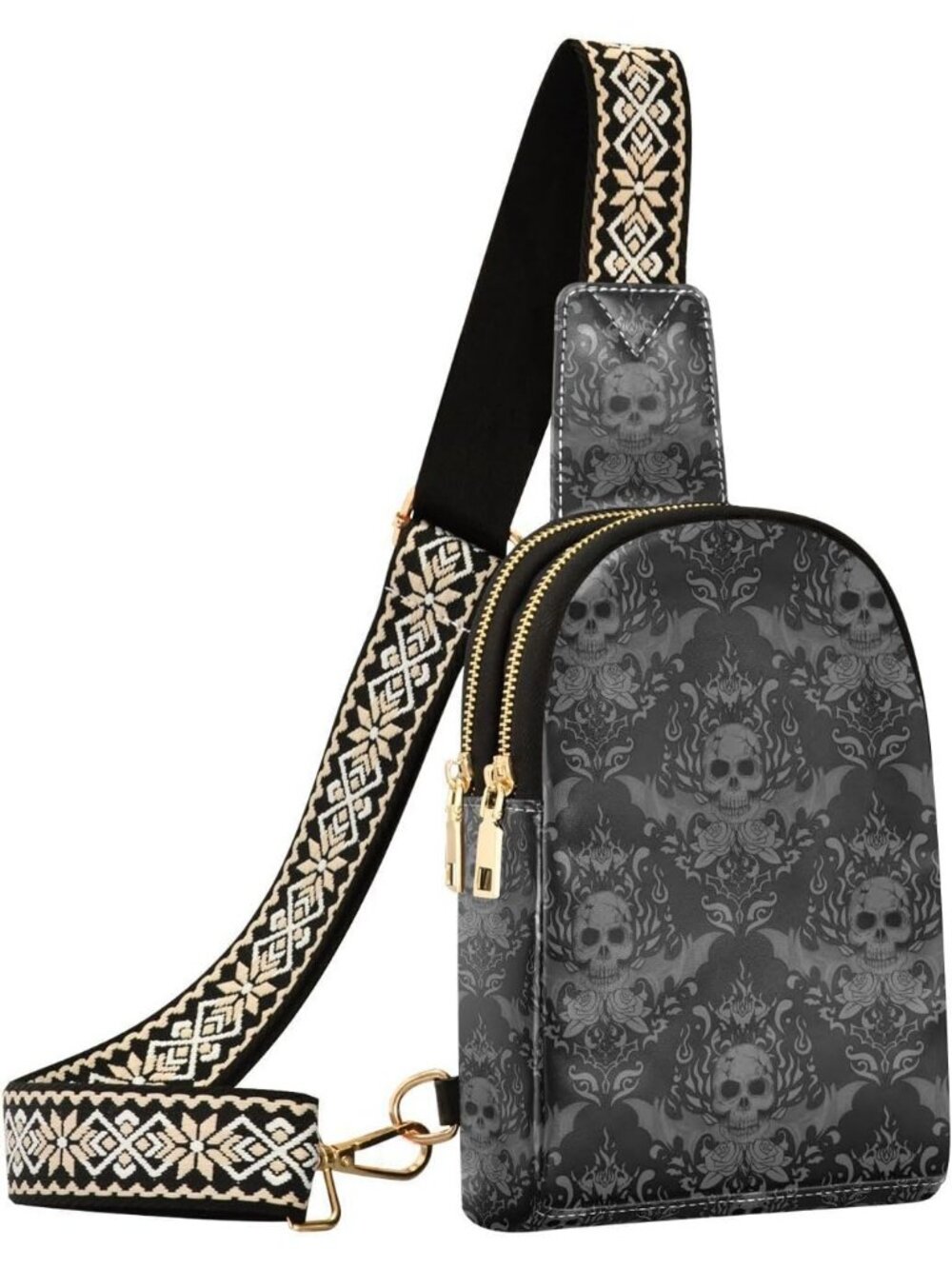 Women's Skulls Leather Chest Fanny Pack Trip Small Shoulder Crossbody Bag